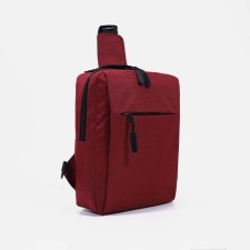 Male sling bag from textiles, with USB, dark red color