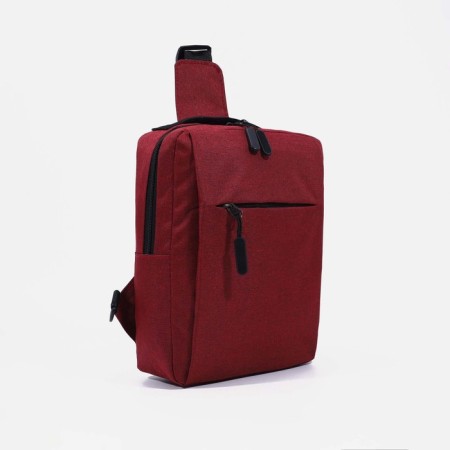 Male sling bag from textiles, with USB, dark red color