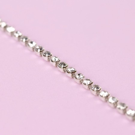 Chain with rhinestones, metal, glass, 2 mm, 9 ± 1 m, silver color-1