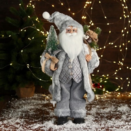 Santa Claus "checkered and with a Christmas tree" 45 cm, gray