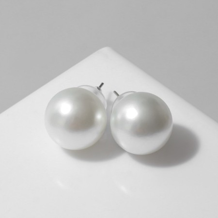 Earrings with pearls "Bride" beads d = 1.5, white color