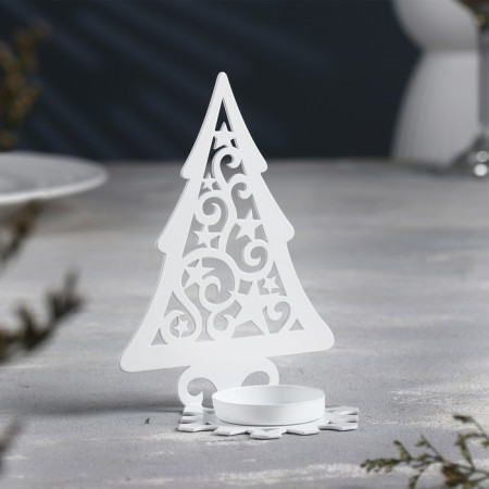 Climb "Christmas tree with stars" metal per candle, 6.6x10x13 cm, white-1