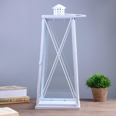 Climber metal, glass for 1 candle "Lantern" white 49x20x20 cm-2