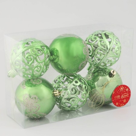 Set of balls plastic D-8 cm, 6 pcs "Esther" pattern, green-1