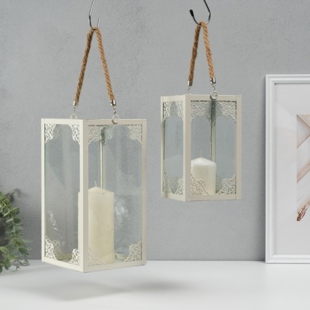 Climber Metal, glass flashlight "openwork corners" White set 2 pcs 26.5x14x14 cm-3