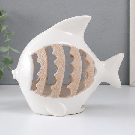 Ceramics candlestick for 1 candle "fish with patterns" white 15.7x8.8x14.3 cm-1