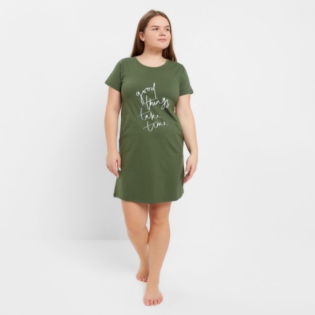 Night shirt female, green color/print, size 50-1
