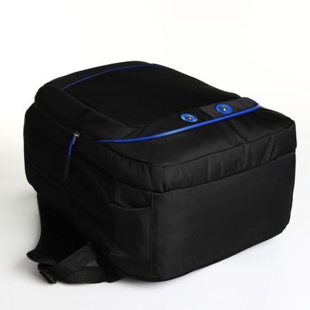 Youth backpack on a zipper, 4 pockets, black/blue color-4