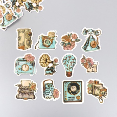 Stickers for creativity "Retro and flowers" embossing gold set 48 pcs 9x7x0.8 cm-1