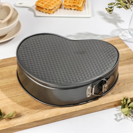 A set of forms for baking the connective share "Elin. Heart ”, 3 subjects: 23/25/29 × 6 cm, anti -stick coating, black color-3