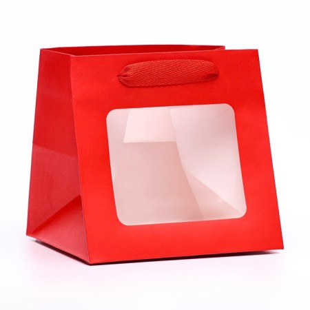 Crafts with a square bottom and window, 15 x 15 x 15 cm, red-1