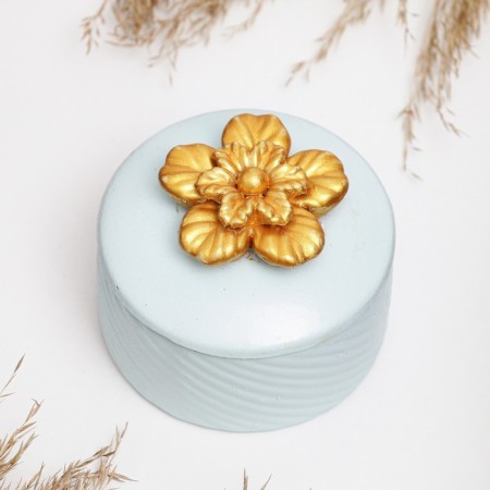 Casket "Flower" turquoise with gold, 7x8cm-3