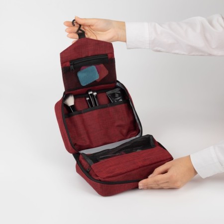 Cosmetic bag, 2 parts on lightning, with hook, red color-2