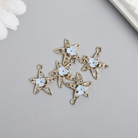 Decor for creativity metal, rhinestones "Star with flower" gold 2x2.3 cm-1