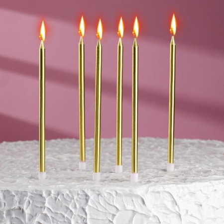 Candles in the cake "Royce", 6 pcs, tall, 13 cm, gold metallic-5