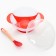 Feeding set: a bowl on the suction cup 340 ml., With a lid, a thermal engine, red-beige color