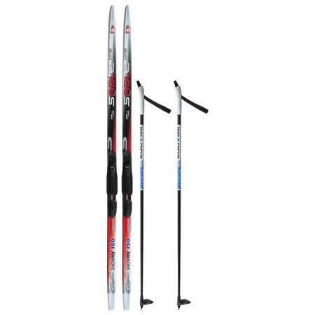 Ski kit: plastic skis 150 cm without notches, fiberglass sticks 110 cm, SNS mounts, MIX color-12