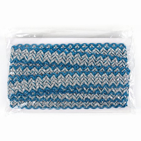 Braid with a wave, blue with silver, in a roll 10 m-3