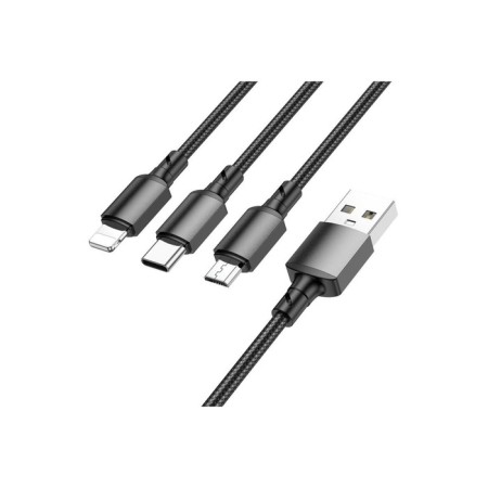 Cable Borofone BX72, 3 V 1, Microusb/Lightning/Type-C-USB, 2 A, fabric braid, 1 m, black-1