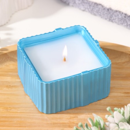 Candle "Square" in a candlestick with narrow faces of gypsum, 7.5x3.5cm, blue