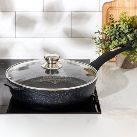 Frying pan “Granite Star”, D = 28 cm, plastic handle, glass cover, anti -stick coating, black color-5