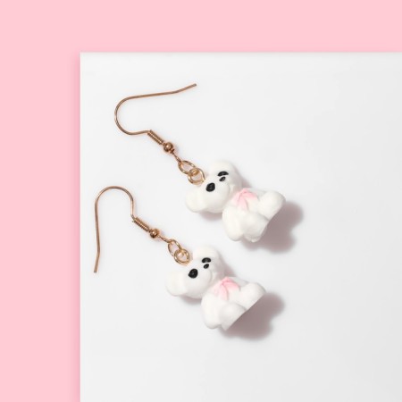 Children's earrings "chosen" bears, white-pink color in gold