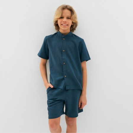 Set for a boy (shirt, shorts) minku, blue color, height 128 cm