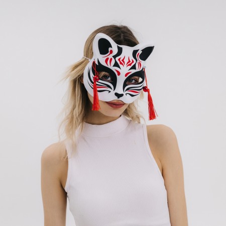 Kitsune carnival mask, black and red color-2
