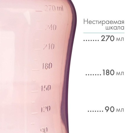 A bottle for feeding, a wide throat, 270 ml, with handles, pink/turquoise-2