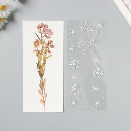Sticker of rhinestones plastic tattoo on the body "Field flower" set 2 sheets 18x8 cm-1