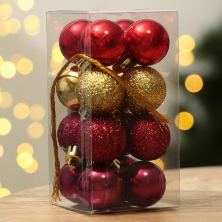 Christmas balls New Year, for the New Year, plastic, d = 3 cm, 16 pcs., Wine, gold, red color-2