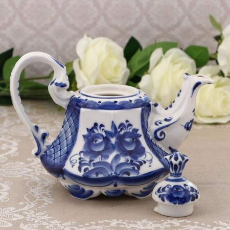 Coffee pot "Flowers", h = 16 cm, gzhel-1