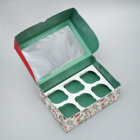 Box for cupcakes Folding with bilateral application of "bullfinch", 25 x 17 x 10 cm, new year-3
