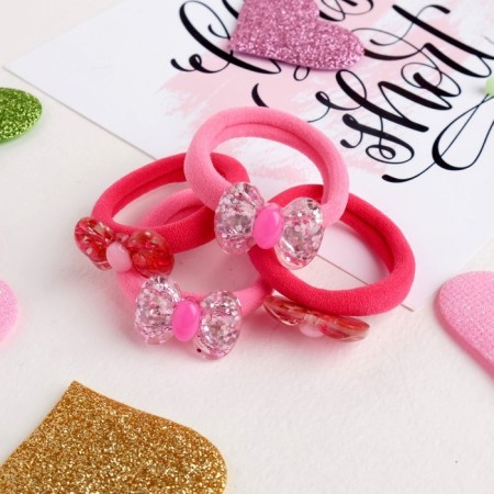 Hair elastic band "Magic flowers" (set 4 pcs) bow, pink-1