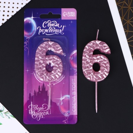 Candle for the cake, number "6", pink, 4 x 10 cm.-1