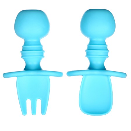 A set of children's cutlery, fork, spoon, blue color-3