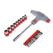 A screwdriver with a set of bit and tundra heads, a T-shaped profiled holder, 21 subject