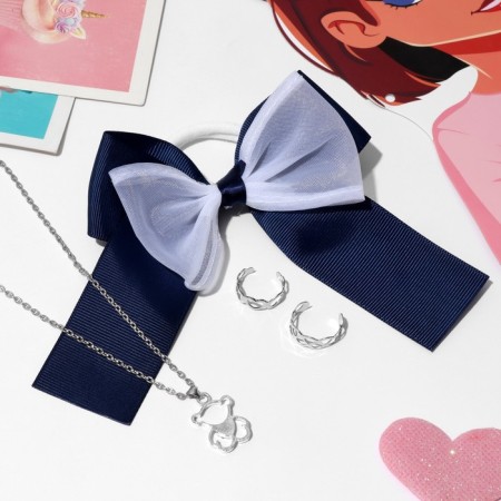 Set "chosen" 4 items: elastic band, 2 rings, pendant, white-blue color in silver-1