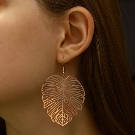 Monster metal earrings leaflet, color pink gold-2