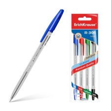 A set of ballpoint pens 4 colors Erichkrause R-301 Classic Stick, Node 1.0 mm, ink: blue, black, red, green, letter line 2000 meters, euro-suspension.