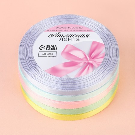 A set of satin ribbons “Tender”, 5 pcs, size 1 tape: 6 mm × 23 ± 1 m-2