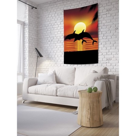 Decorative panel with photo printing "Dolphins at sunset", vertical, size 150x200 cm