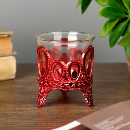 Climber Plastic, glass for 1 candle "droplets" red 7x6x6 cm-1