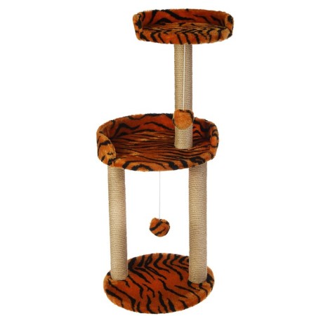 Clawing with a round platform and a toy, jute, 43 x 43 x 100 cm, mix of flowers-2