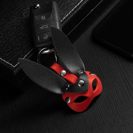 Leather keychain for a car key, mask - hare, genuine leather 9710409-1