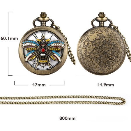 Pocket clock "Wasp", quartz, D dial-4.7 cm, chain L-38 cm