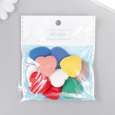 Acrylic beads "ribbed hearts" set 10 pcs mix 0.6x2.4x2.2 cm-3