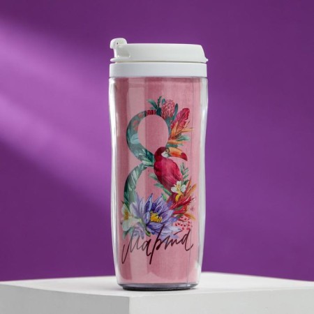 The thermostat with the insert “March 8. Flowers ", 350 ml, retains heat 2 hours