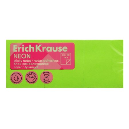 Block with a sticky edge paper 40x50 mm, Erichkrause 300 sheets, green-1