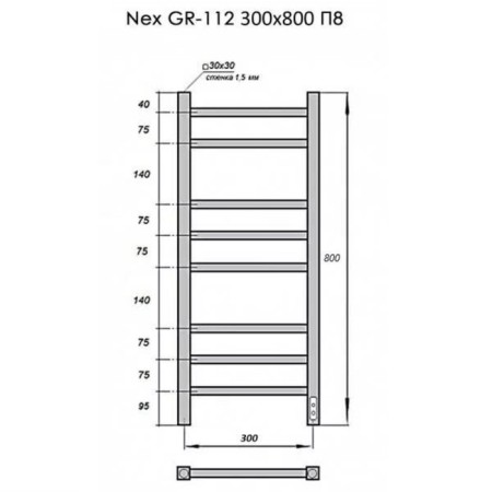 Electric towel Grois Nex GR-112, 300x800 mm, 8 crossbars, lower, black-5
